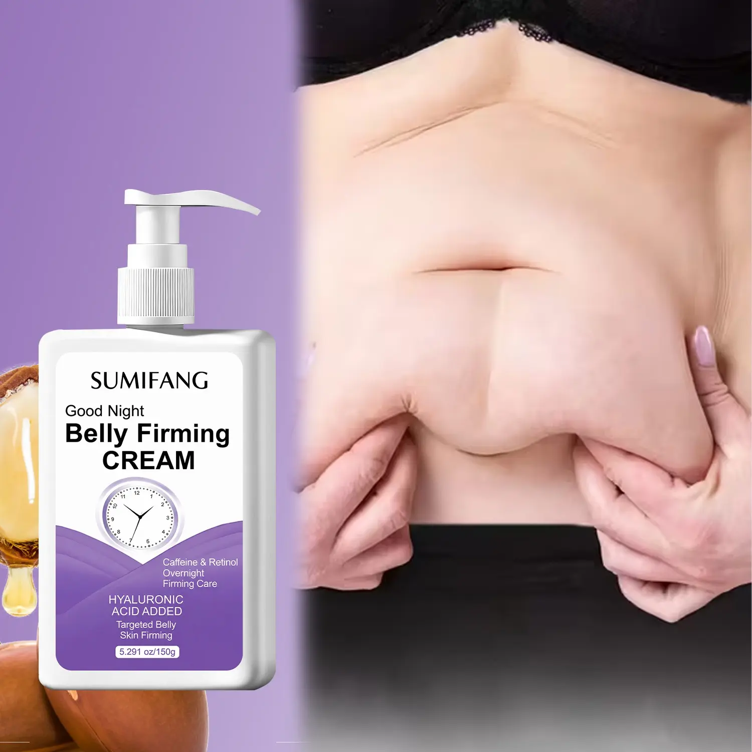 SUMFANG Overnight Abdominal Firming Skin Tightening Cream 150g – Contains Caffeine + Retinol – Firms & Lifts Overnight – Targets the Abdominal Area – Suitable for Men and Women with Sagging Skin, Firming Belly Cream