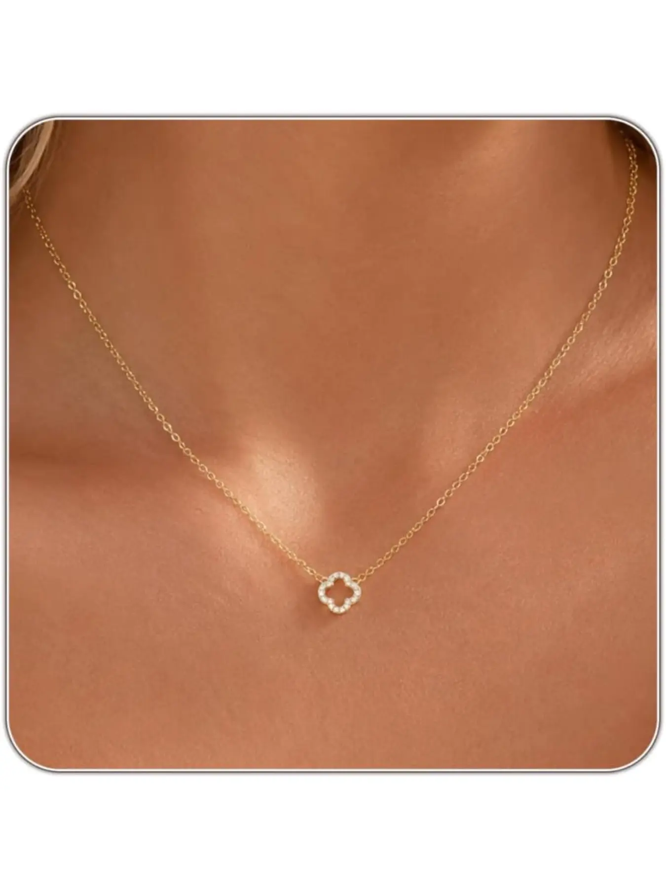 Dainty Golden Necklaces for Women Trendy Non Tarnish Cubic Zirconia Necklace Layered Simple Cute Four Leaf Clover Choker Jewelry Birthday Gifts