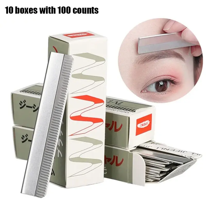 100 pcs Eyebrow Trimmer Hair Remover Stainless Steel Women Razor For Eyebrows Face Shaver Hair Removal Knife Makeup Tools