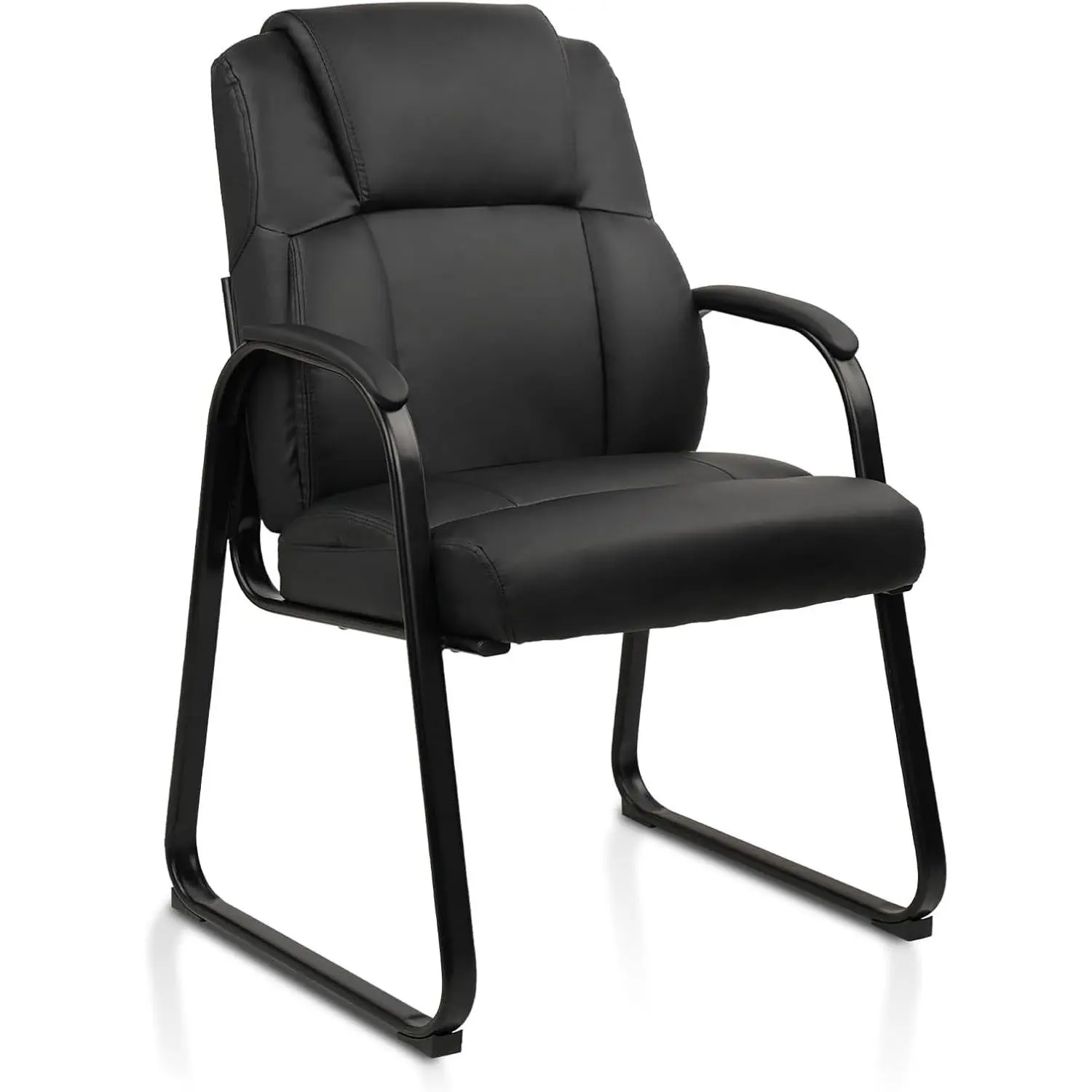 Leather Guest Chair with Sled Base, Padded Arms & 350 lbs Max Capacity, Stationary Reception Meeting Room Chair, 1 PK