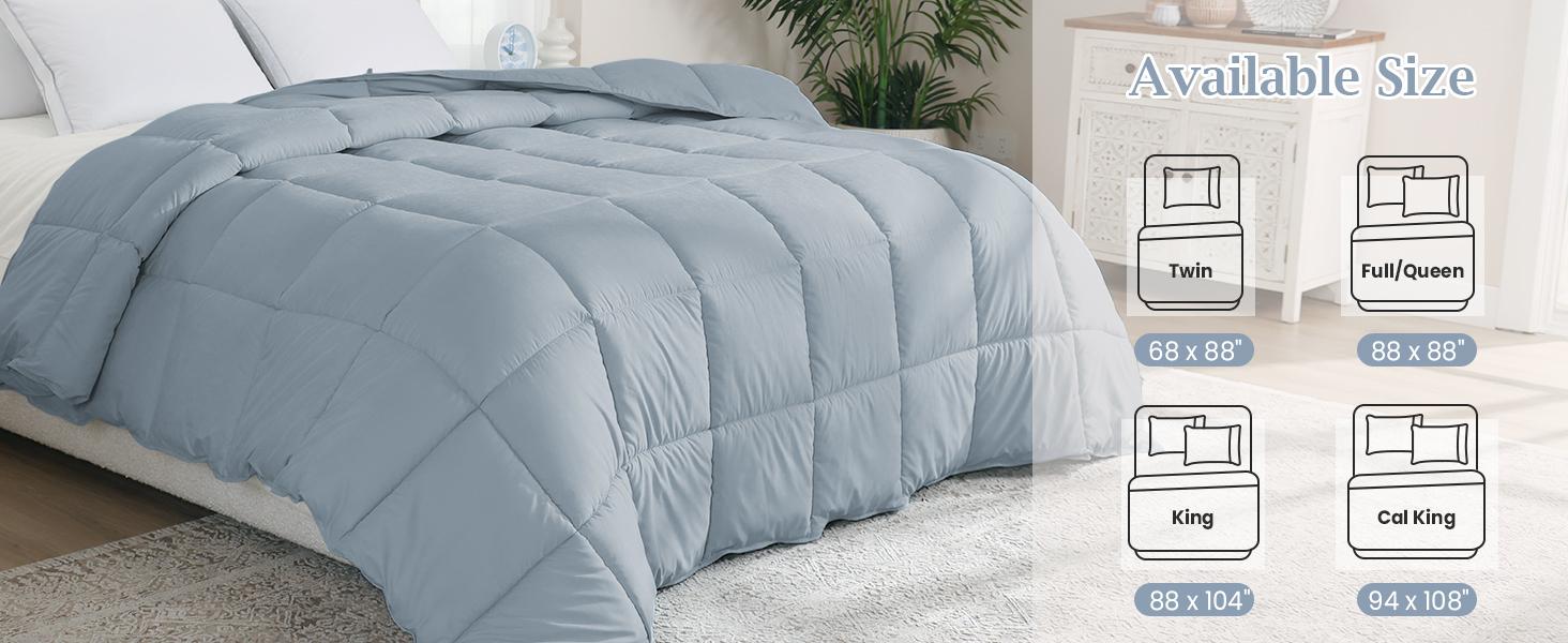 King Size Goose Feather Fiber and Down Comforter Duvet Insert All Season Hotel Luxury Bedding Comforters Soft Medium Warmth 88x104 Inches Light Grey
