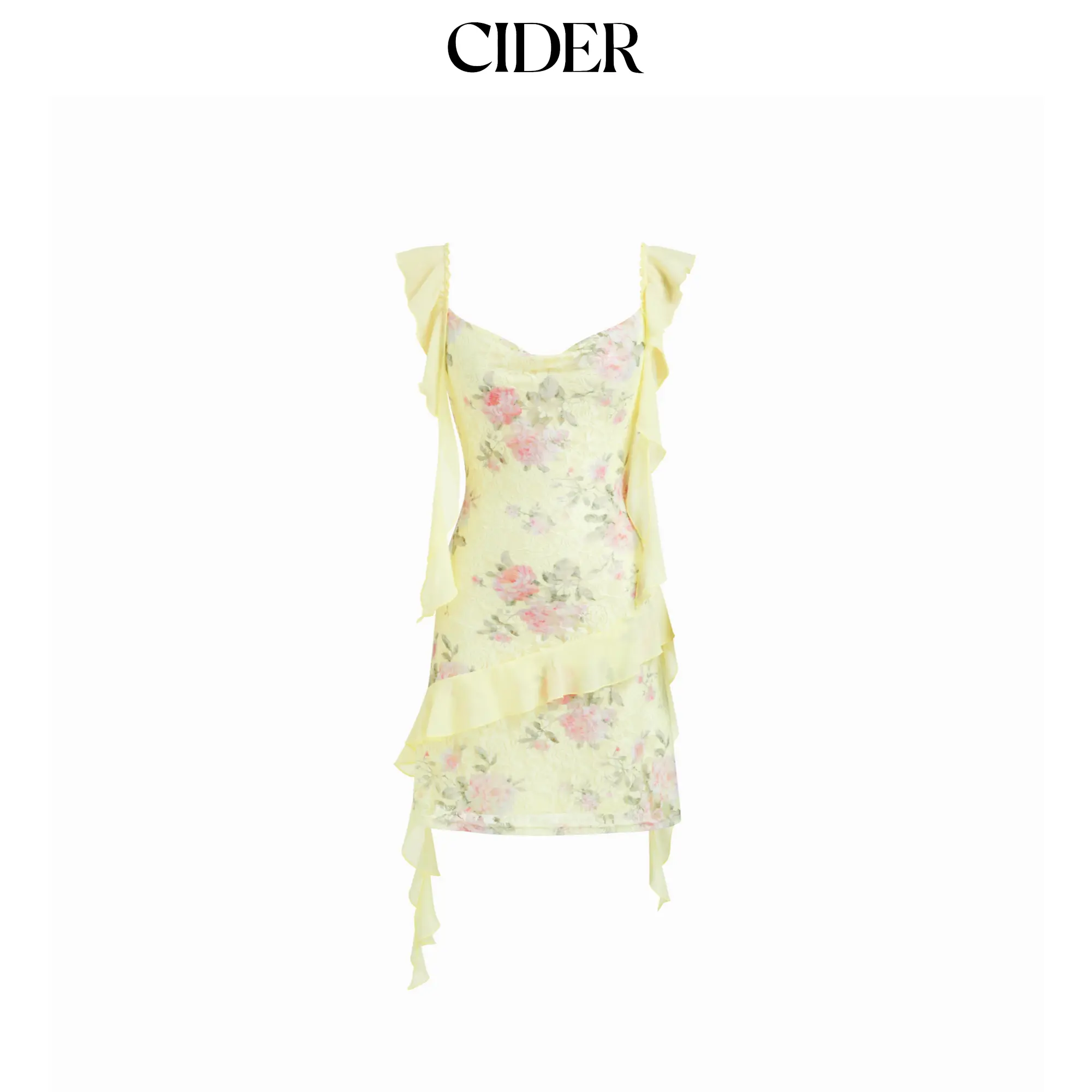 Cider Lace Floral Sweetheart Ruffle Sleeve A-line Mini Dress SohoChic