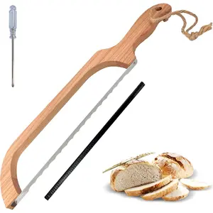 Bread Slicer for Homemade Bread,16" Wooden Sourdough Bread knife with Bow Design,Premium Stainless Steel Serrated Saw Bread cutter for Bagels, Baguettes and More