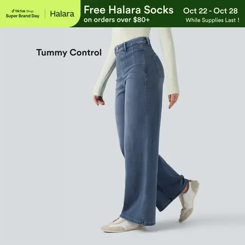 Halara Flex™ High Waisted Tummy Control Wide Leg Casual Jeans with Pockets