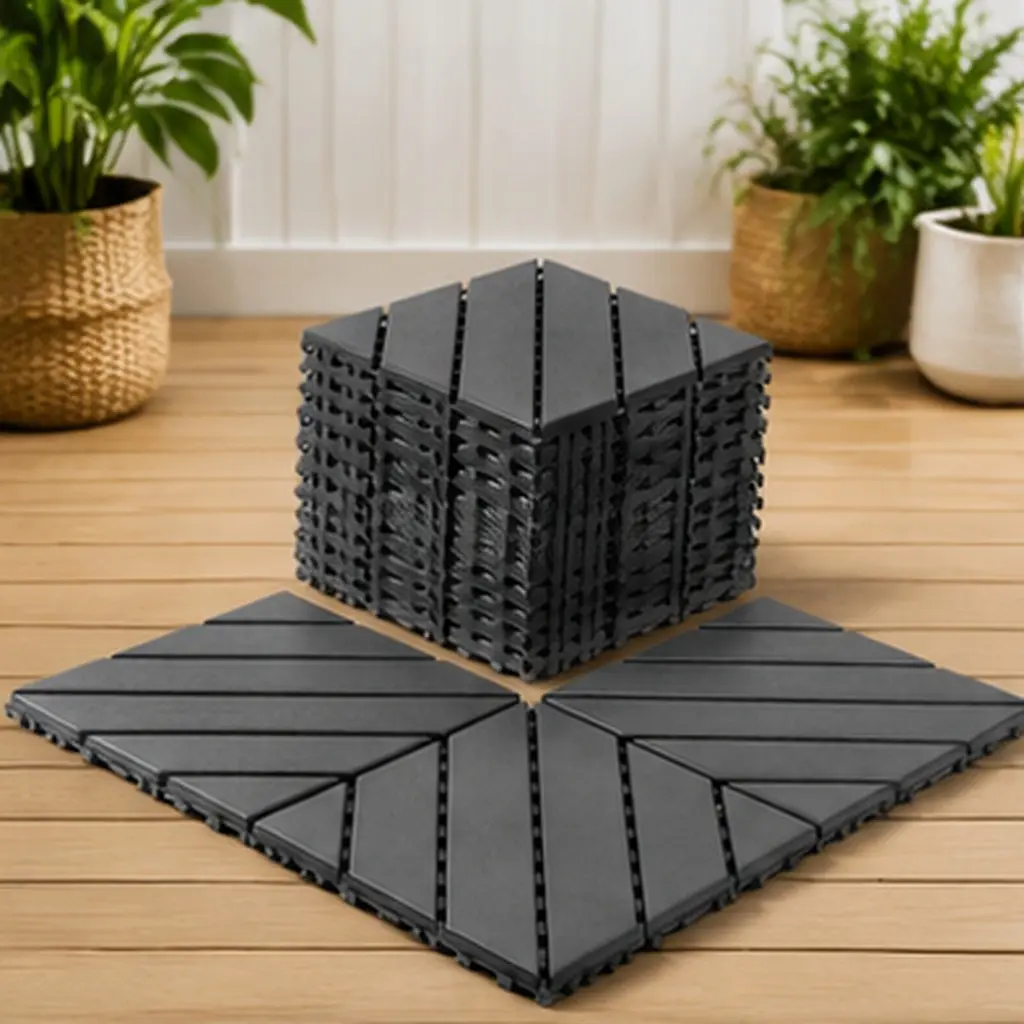 ARCH Plastic Interlocking Decking Tiles, 44-Pack 12x12 in Dark Gray Waterproof All-Weather Outdoor Flooring, Easy-Install for DIY Users, Patio & Pool Deck Home Improvement Building Supply