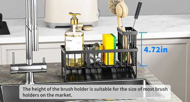 Sink Caddy Sponge Holder for Kitchen with Brush Holder and Stainless Steel Self Drain Tray, Rustproof Kitchen Sink Organizer for Sponge, Soap Dispenser Storage Accessories