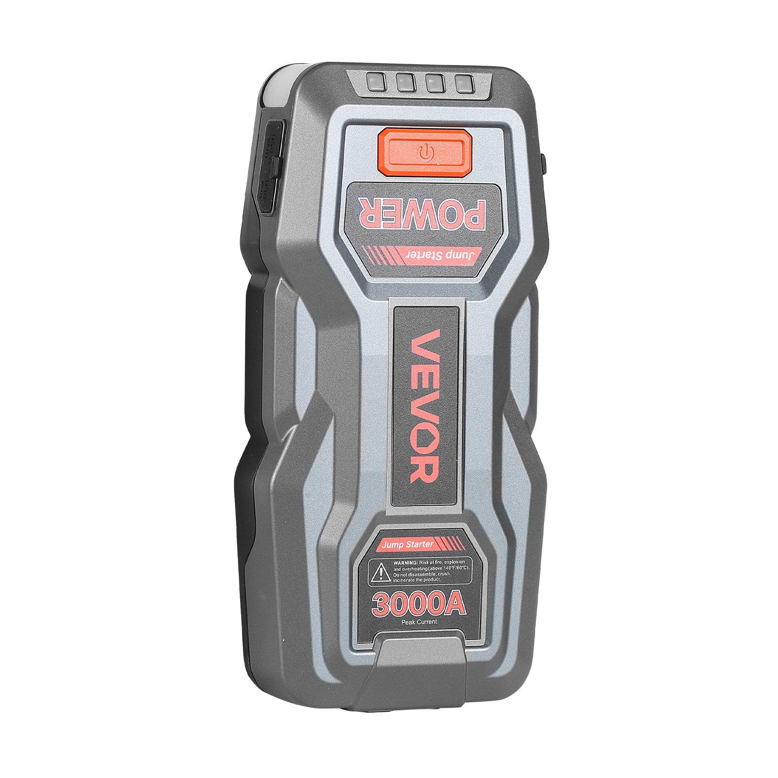 VEVOR Jump Starter, 3000A Peak, Car Jumper Starter Battery Pack, 12V Portable Lithium Battery Booster, Jump Box Power Bank with 3 Modes Flashlight and Jumper Cable, for Up to 9L Gas/7L Diesel Engines VEVOR Jump Starter, 3000A Peak, Car Jumper Starter Battery Pack, 12V Portable Lithium Battery Booster, Jump Box Power Bank with 3 Modes Flashlight and Jumper Cable, for Up to 9L Gas/7L Diesel Engines