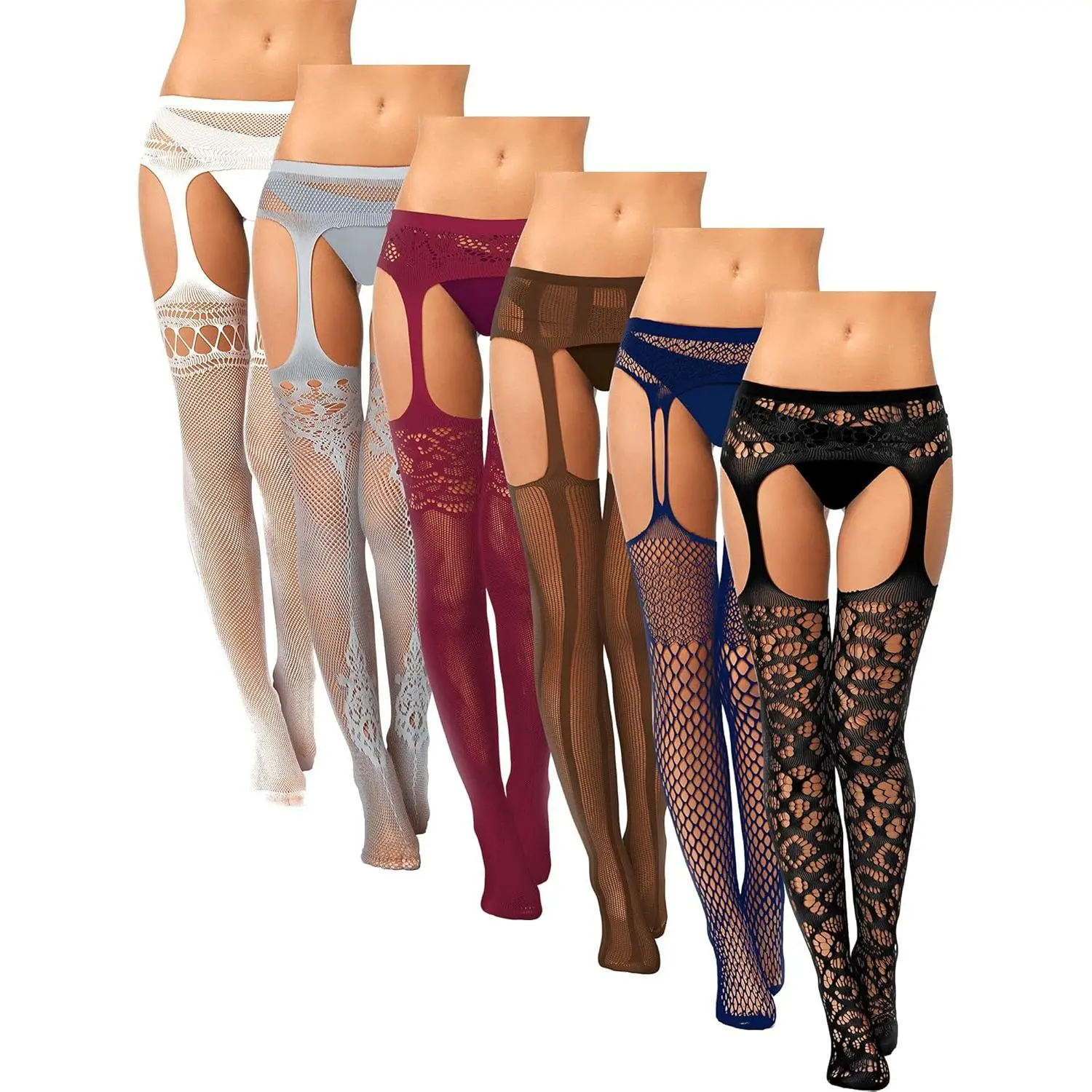 6 Pairs Fishnet Stockings for Women Plus Size Thigh-high Tights Stockings Suspender Pantyhose Garter Belts