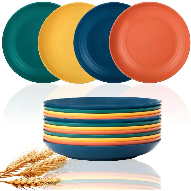 Dinner Plates Unbreakable Wheat Straw Plates Kids Plate Set of 12 Alternative for Plastic Plates Reusable Plate for Kitchen Dishwasher Safe (10 Inches-4 Colors)