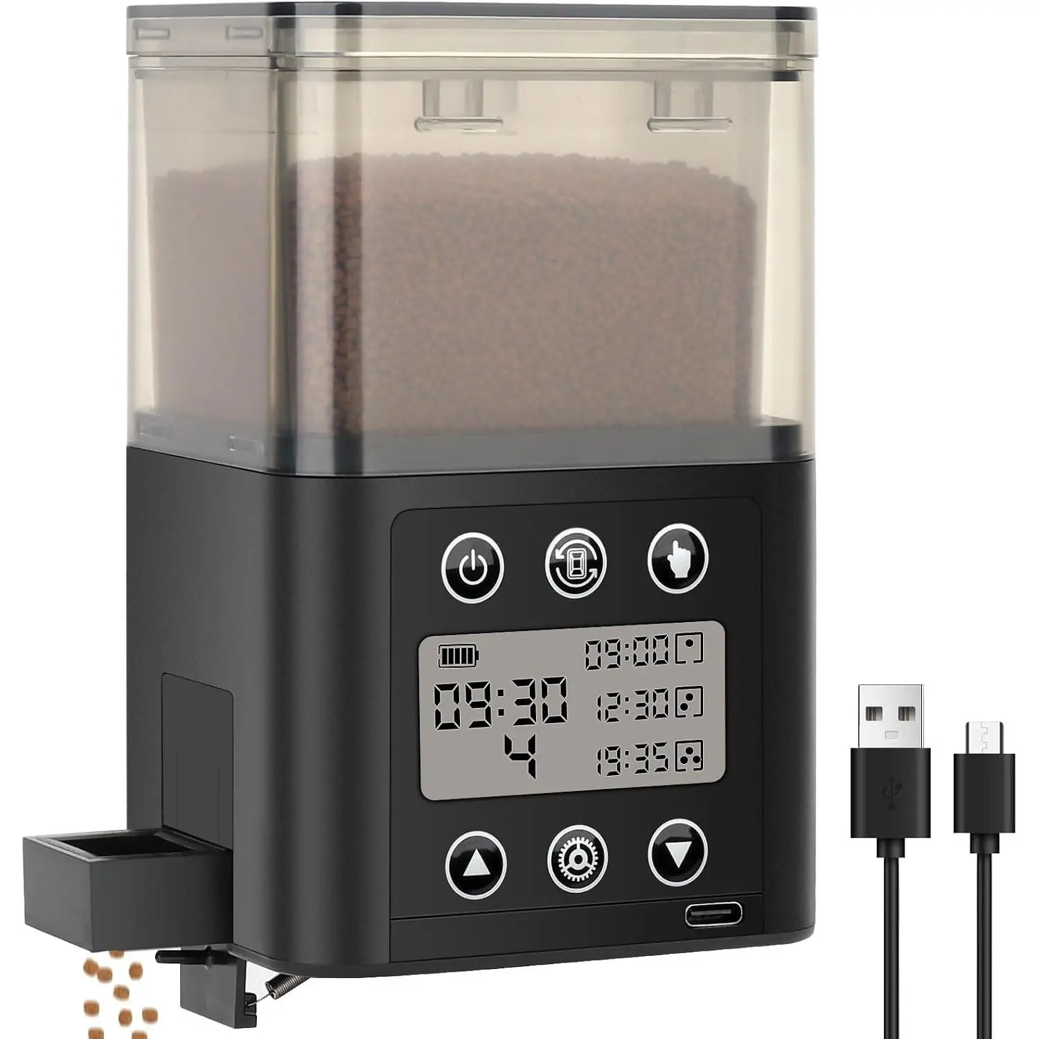 Automatic Fish Feeder for Aquarium [2025 Upgraded] 320ml Large Capacity USB Rechargeable Dispenser with LCD Display Programmable Timer for Frequency & Portion Control