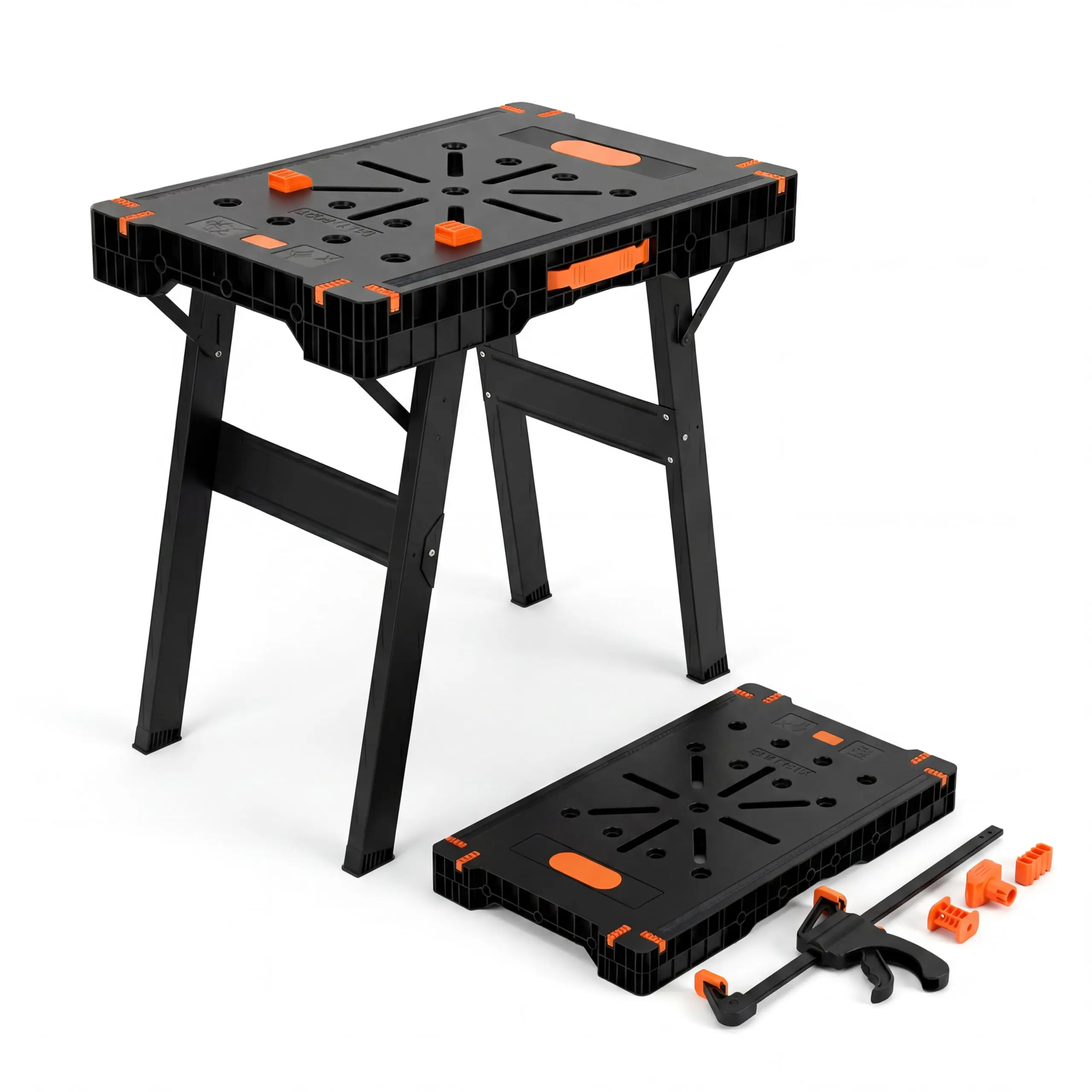 Foldable Heavy-Duty Workbench - Portable Compact Metal-Frame Tool-Free Bench with Quick Setup, Storage, for Handyman Projects, Homeowner Projects