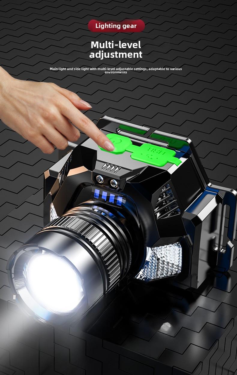 Sensing headlamp, ultra-bright flashlight, rechargeable head-mounted outdoor miner's lamp, household long-range LED night fishing light