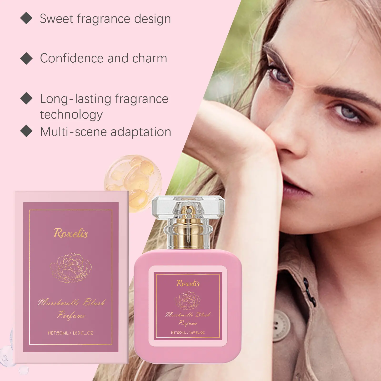 Women's 50ml Roxelis Strawberry Candy Sweet Eau de Toilette - Long-Lasting, Portable, Daily Wear Fragrance with Strawberry Seed Oil Blend & Glycerin, Warm Gradient Scent, Easy Spray, Layerable, Ideal for Dating, Birthday Holiday Gift