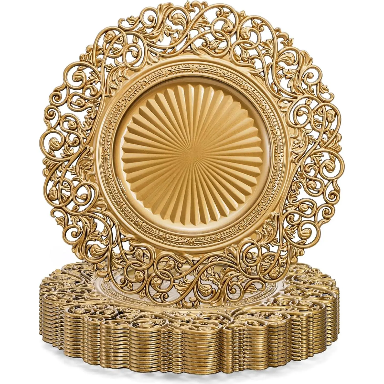 Charger Plates Set of 12, 13" Round Plastic Dinner Chargers, Decorative Hollowed Out  Serving Plates for Table Setting, Catering, Wedding, Party, Event