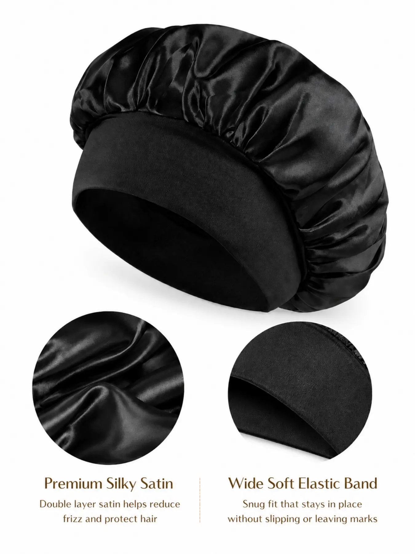 1pc English: Double Layer Silky Satin Sleep Bonnet for Women & Men | Wide Elastic Band Hair Protection Cap | Anti-Frizz Sleeping Bonnet for Curly, Wavy & Straight Hair Bonnets for Sleeping Curly Hair Nightcap