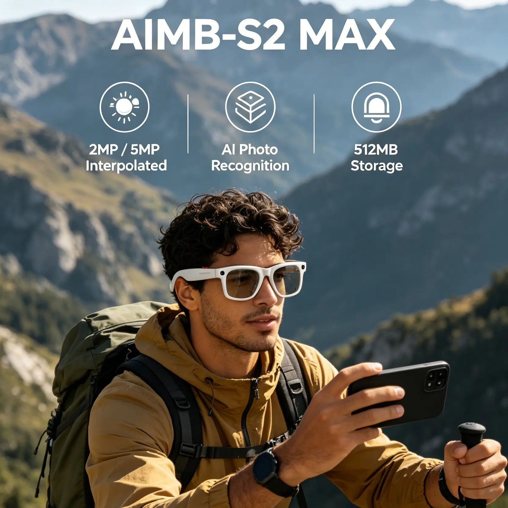 Smart Glasses with 30 Hours Music Playback, 16GB Storage, 500w Camera, Magnetic Charging, 290mah Battery, Three Color Frames