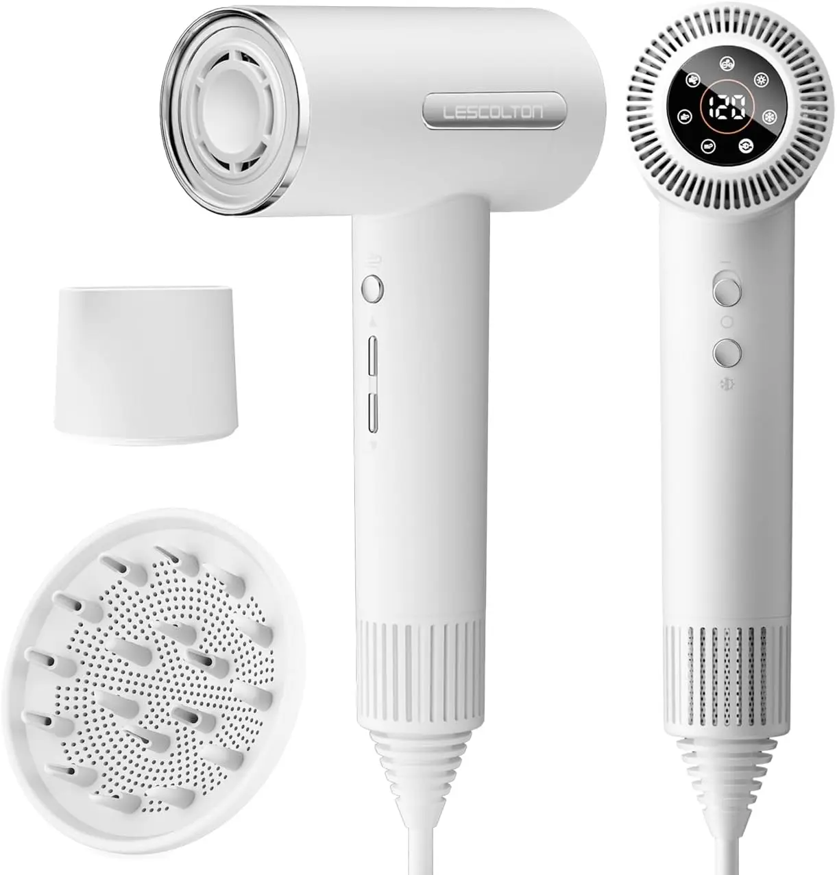 180000 RPM High Speed Drying Hair Dryer, Professional Care Negative Ion Blow Dryer, 4 Adjustable Temperature, 2 Wind Modes, Diffuser and Smoothing Nozzle for All Hair Types, White