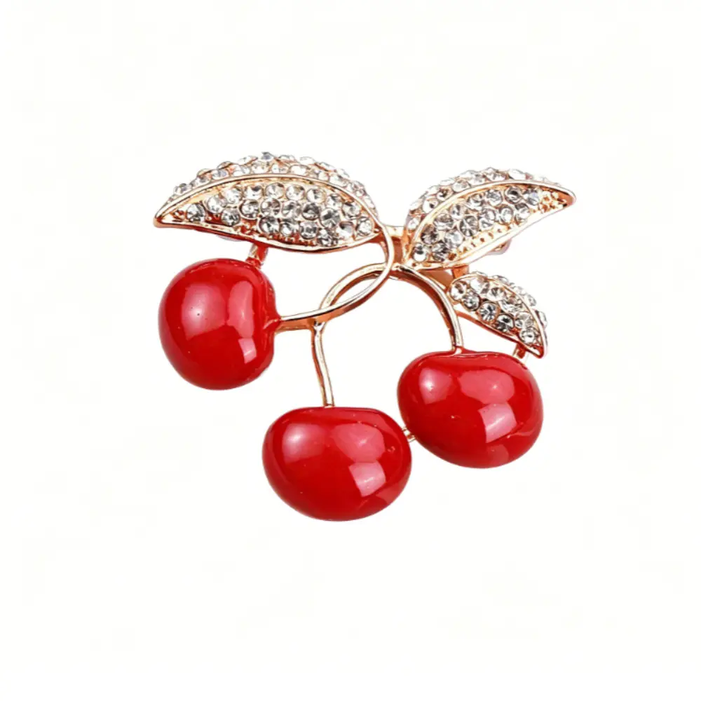 Cherry Shaped Brooch with Enamel Rhinestones Perfect for Sweet Delicate Outfits  Daily Leisure Light Social Occasions