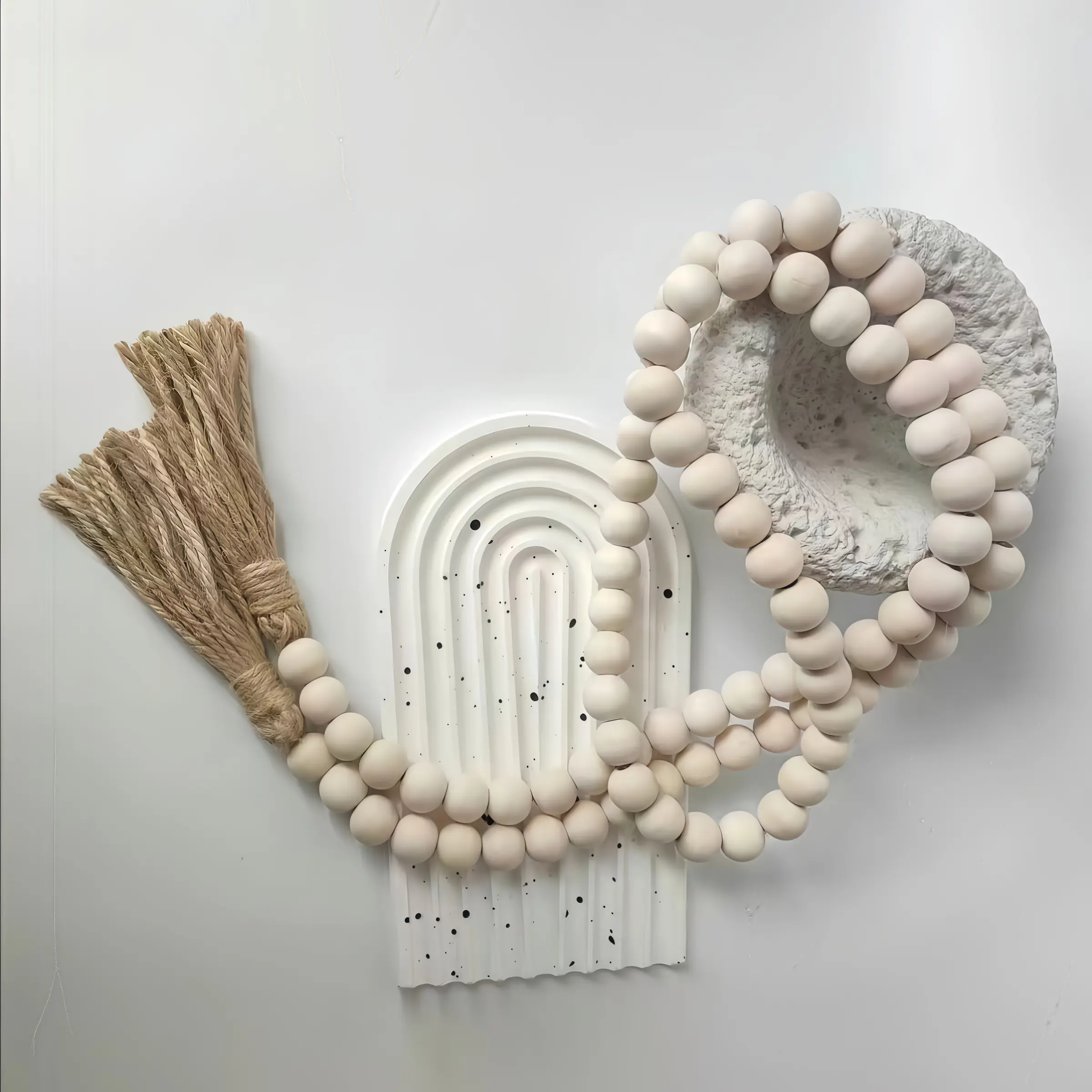 Wooden Bead with Tassel, 1 Count Bohemian Style Decoration for Table Desk & Door, Home Decor, Interior Decoration, Beige, Pastel, Hanging Room Decor, Wall Hanging Decor