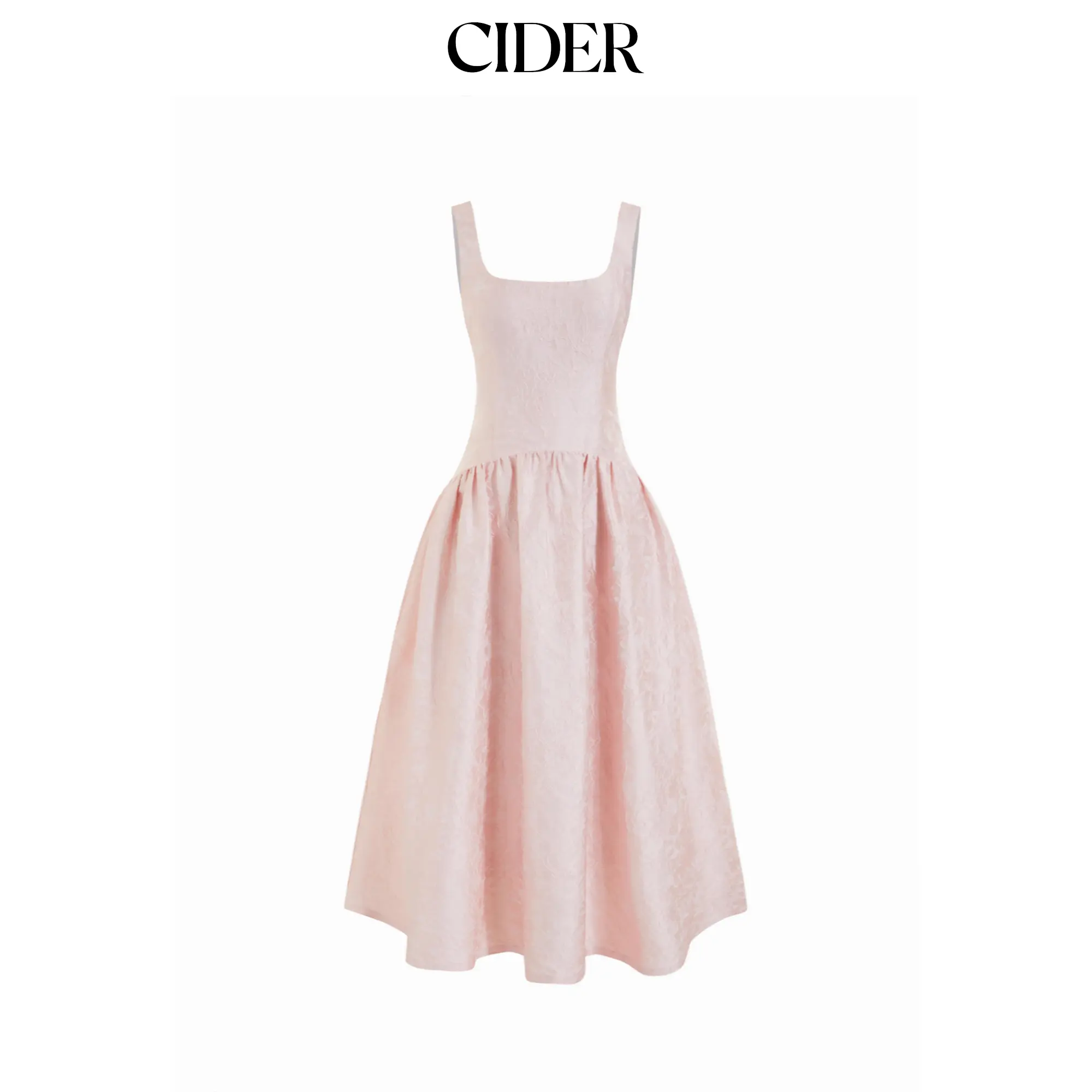 Cider Jacquard Square Neck Lace Up Ruffled Flared Maxi Dress