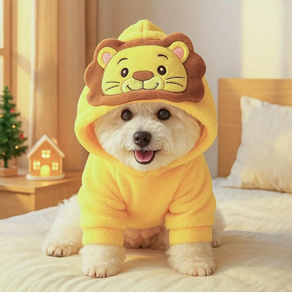 Thick Poly Lion Costume Hoodie for Small Dogs & Cats, 1-Piece Outfit with Warm Lock and Slip-On Ease for Daily Wear & Photoshoots, Polyester, Fabric, One-Piece
