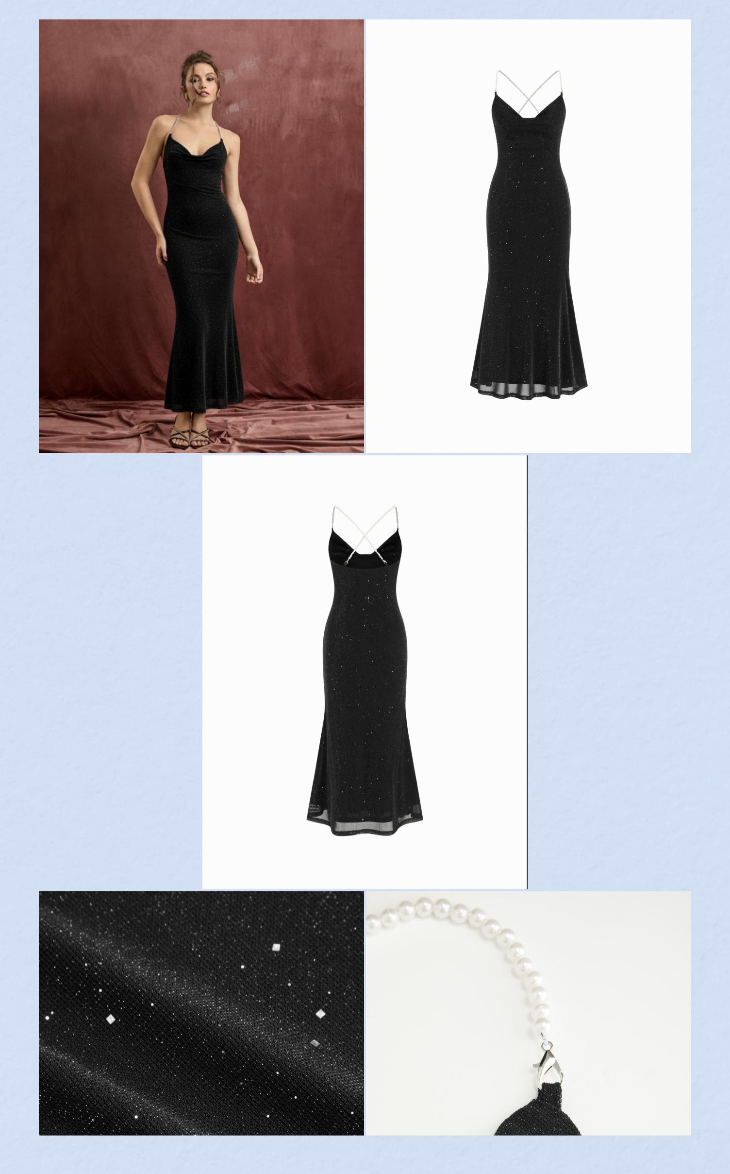 Cider Women's Sequin Cowl-Neck Mermaid Maxi Dress with Pearl Straps