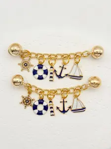 2pcs Blue Ocean Nautical Alloy Shoe Chains, Navy Style Sailboat Anchor Pendant, Hole-In-Shoe Decorative Accessories
