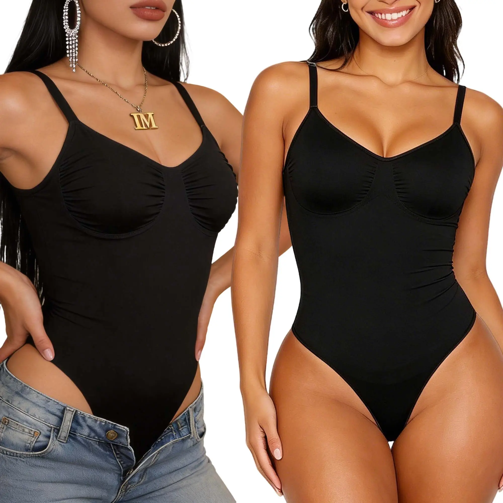 Women's Seamless Tank Bodysuit - Tummy Control, Open Back, Soft Compression, Butt Lifting Figure Shaping Cami Top for Daily Wear, Layering, Office Outfits
