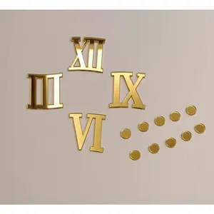 Set of 2 Roman Acrylic Numbers (Numerals) with Round Dots,Mirrored Self Adhesive Mirrored Numbers and Dashes for a Wall Clock (Gold Mirror, 5CM)