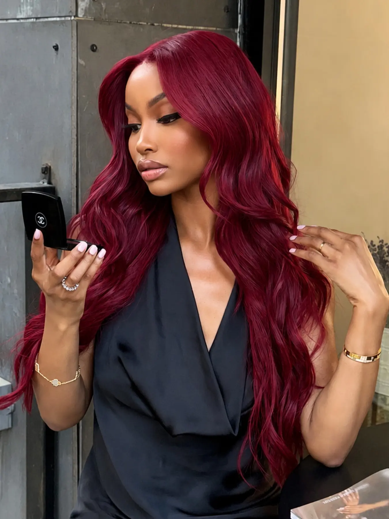 26 Inch Burgundy Red Body Wave Lace Front Wig Heat Resistant Synthetic Hair Glueless Natural Hairline for Daily & Party Wear Glueless Lace Wigs