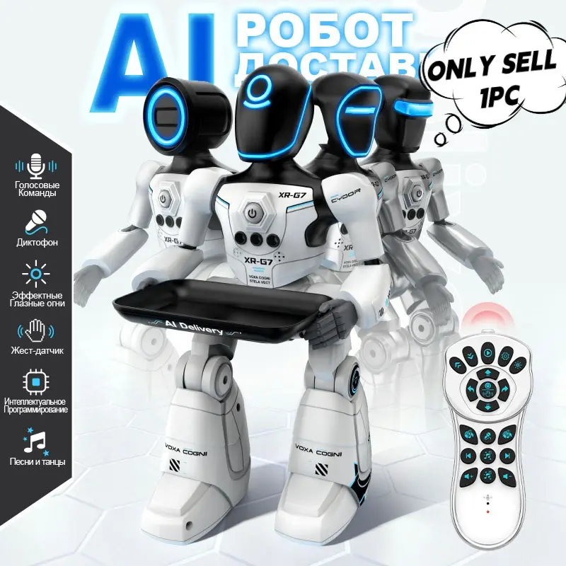 Programmable Humanoid Robot Toy, Remote Control Delivery Robot with Tray, Futuristic Smart Robot Model, Cool Lighting Design, Ideal for Collectors