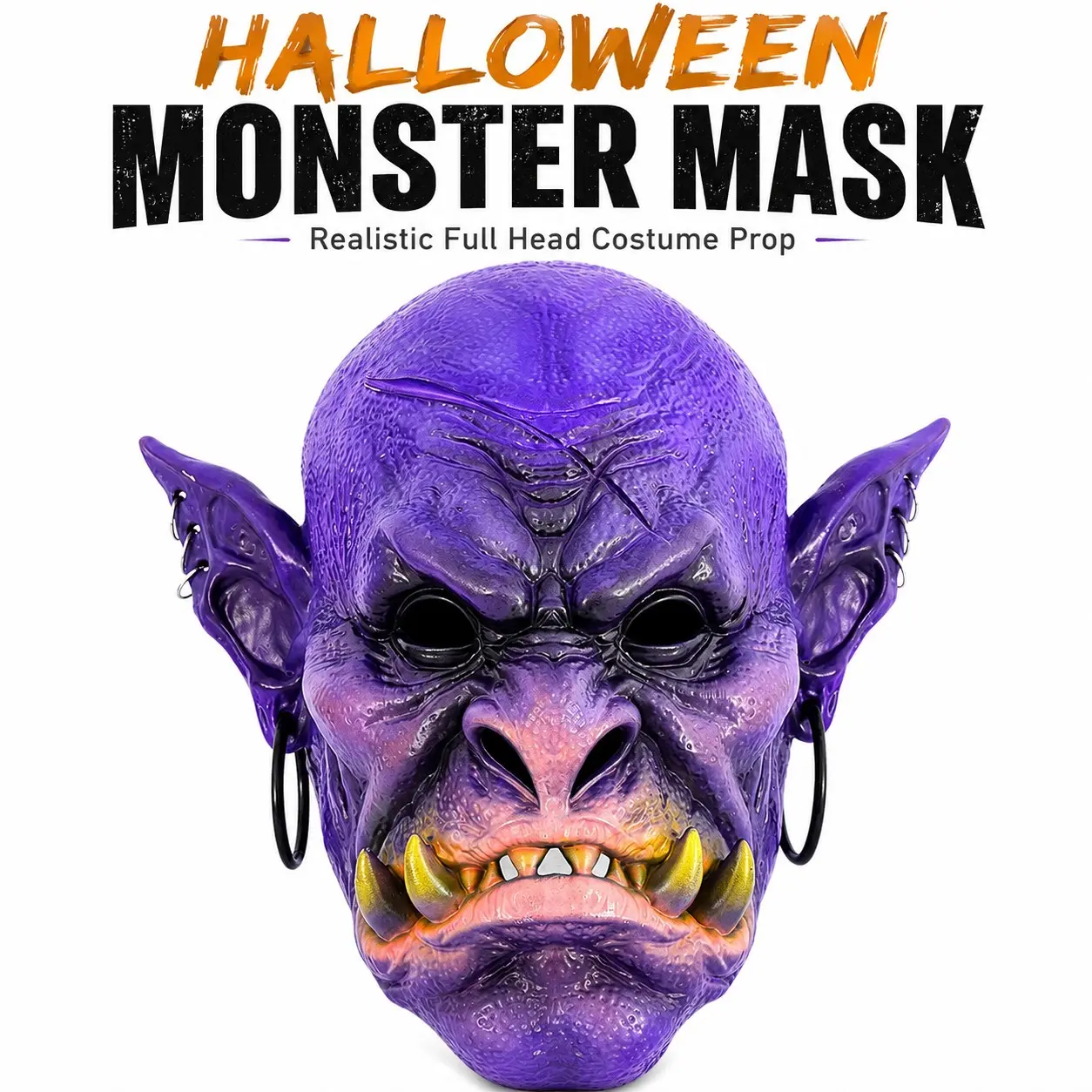 Halloween Monster Full Head Hyper Realistic Mask, Realistic Foam Goblin Orc Costume Headgear for Adult Cosplay Party