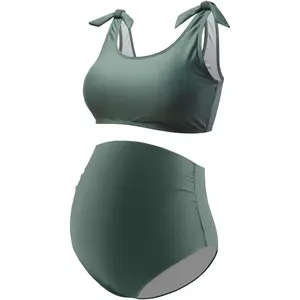 Maternity Bikini Set Two Piece Pregnancy Swimsuit Tie Shoulder Straps High Waist Swimwear Pregnancy Bathing Suits(Gift)