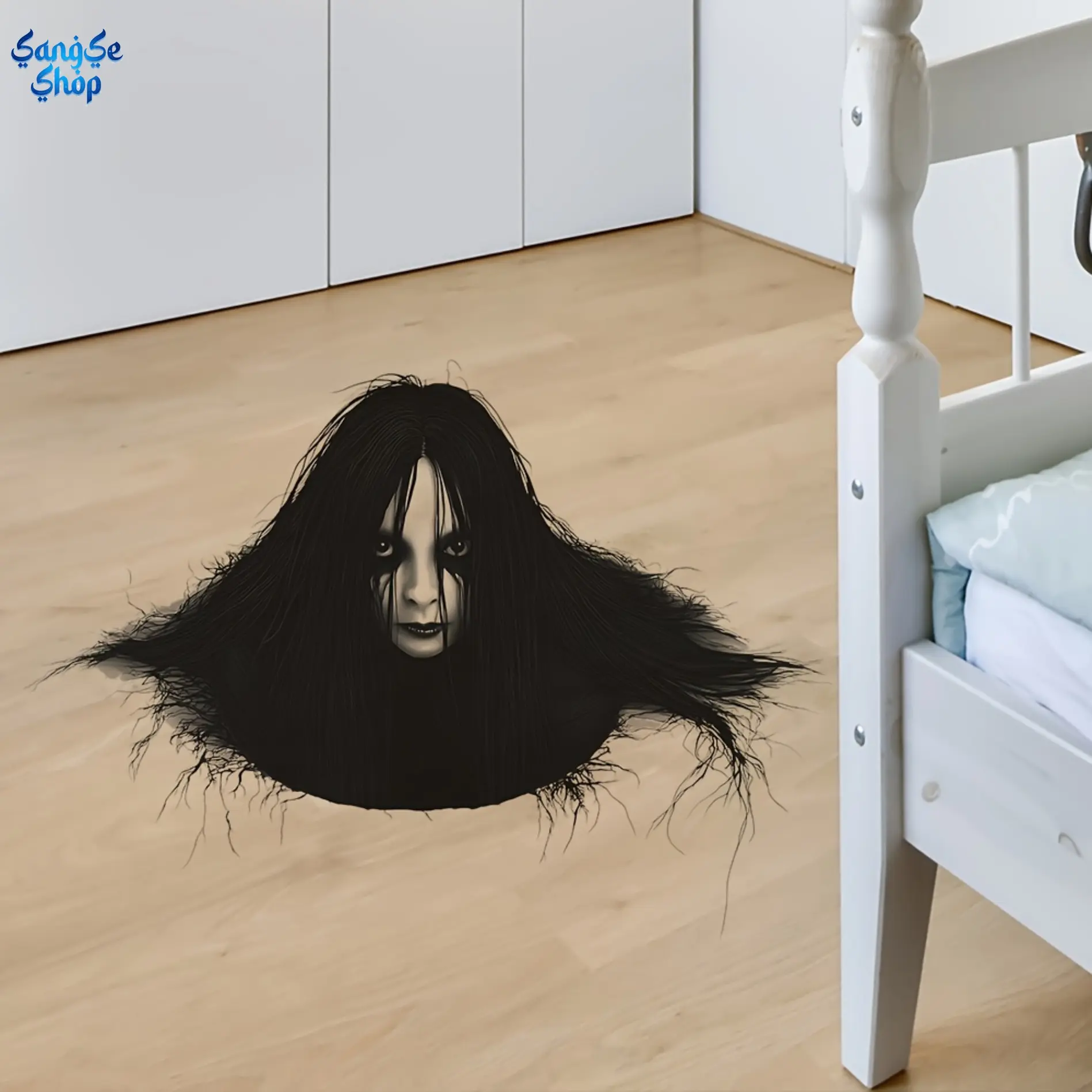 Halloween 2D Flat Decorative Ghost-Witch Decals, Waterproof Removable 30x60cm Peel-and-Stick Spooky Horror Wall & Floor Stickers, Party Decorations for Home Bedroom