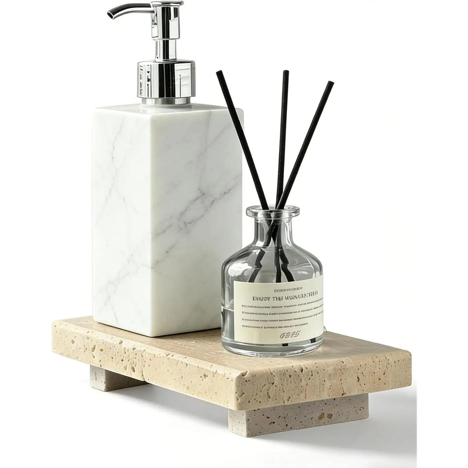 8x4 Beige Travertine Pedestal Stand, Riser for Soap Dispenser| Marble Riser, Travertine, Stone Sink Soap Tray, Marble Tray with Legs, Kitchen Bathroom Pedestal