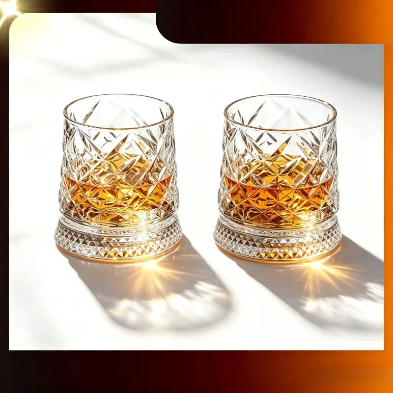 2pcs Luxury 360° Spinning Diamond-Cut Crystal Glass, Diamond Facet Stress Relief Whiskey Glass Set & Wine Glass, Elegant European Barware Gift