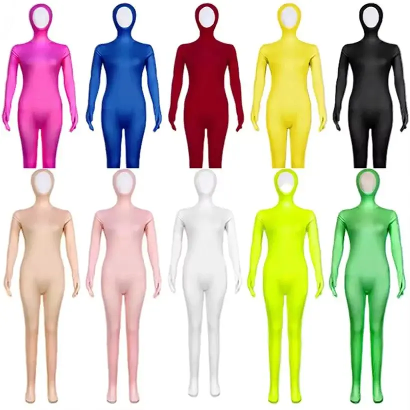 Adult Spandex Second Skin Tight Full Body Zentai Suit - Open-Face Cosplay Wear Catsuit, Dance Unitard Jumpsuit for Halloween Carnival (Kids Size Available)