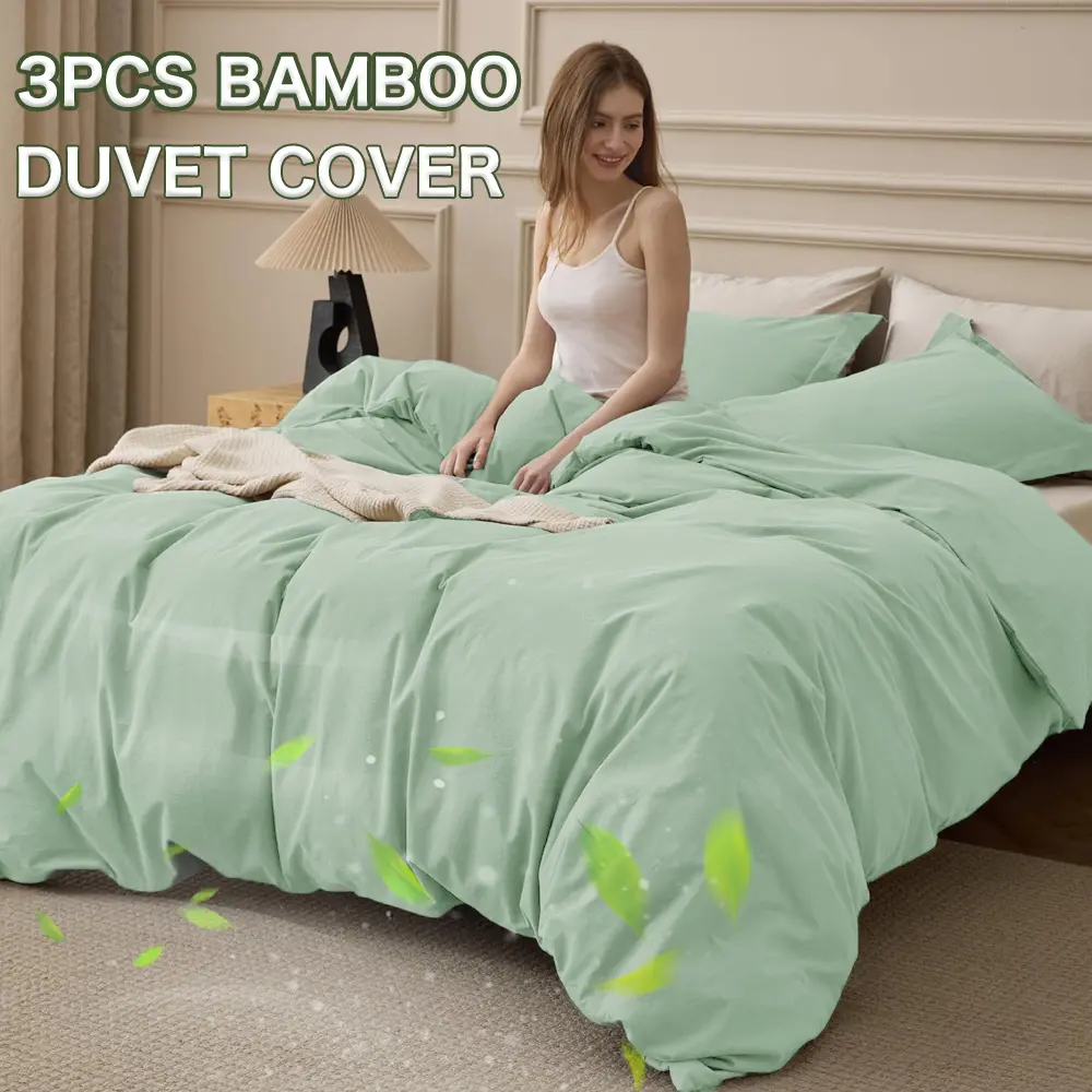 3pcs Bamboo Duvet Cover Set with Zipper Closure(1* Duvet Cover + 1/2*Pillowcase, Without Filler), Room Decor Accent for Cozy Bedrooms, Perfect for All Seasons-3pcs Prewashed Extra Soft Bedding Set, Comforter Not Included