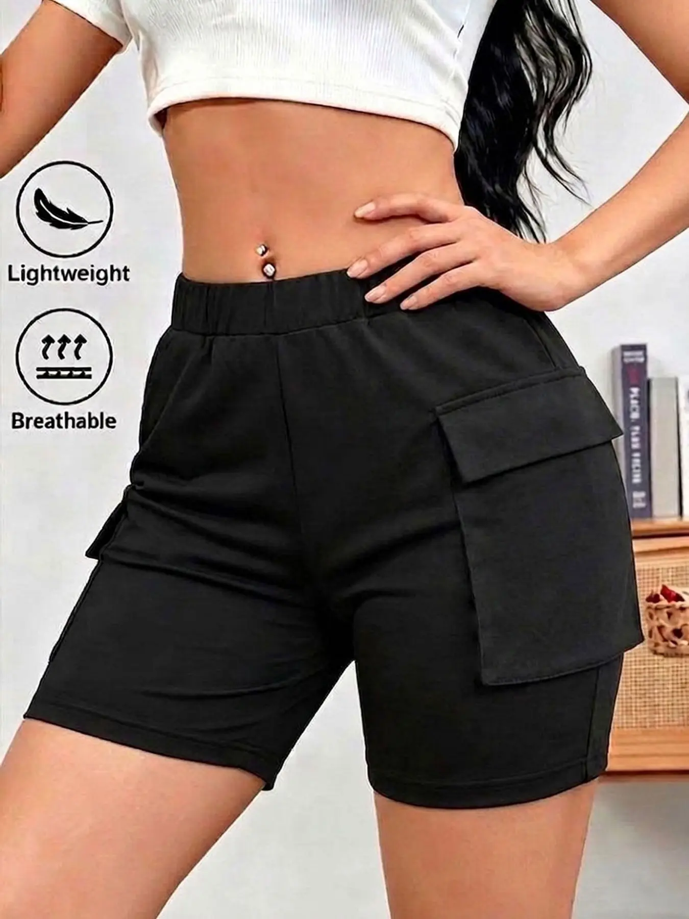 Women's Fashion Casual Comfortable Breathable Workwear Shorts, with Pockets, Ideal for Sports and Leisure, Evergoing 2026