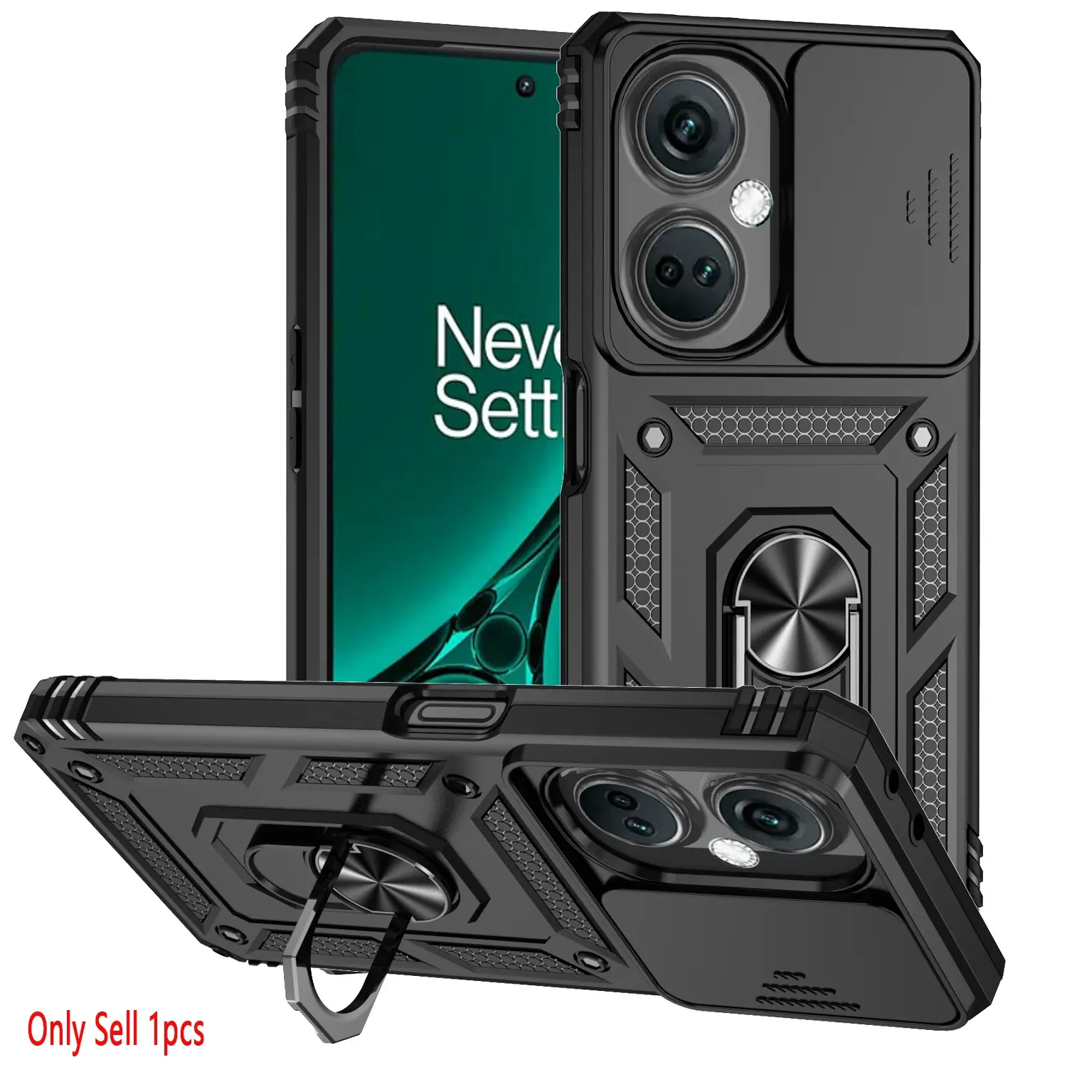Case for Oneplus Nord Ce 3 Lite, Dual Layer Dustproof Shockproof, Sliding Lens Cover, Wear-Resistant, 360° Adjustable Magnetic Ring Stand for Oneplus Nord Ce 3 Lite Phone Case