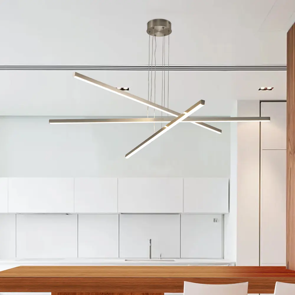 48 Inch Modern LED Chandelier, Geometric 3-Arm Pendant Light with Adjustable Hanging Height, Minimalist Ceiling Light Fixture for Dining Room, Living Room and Office