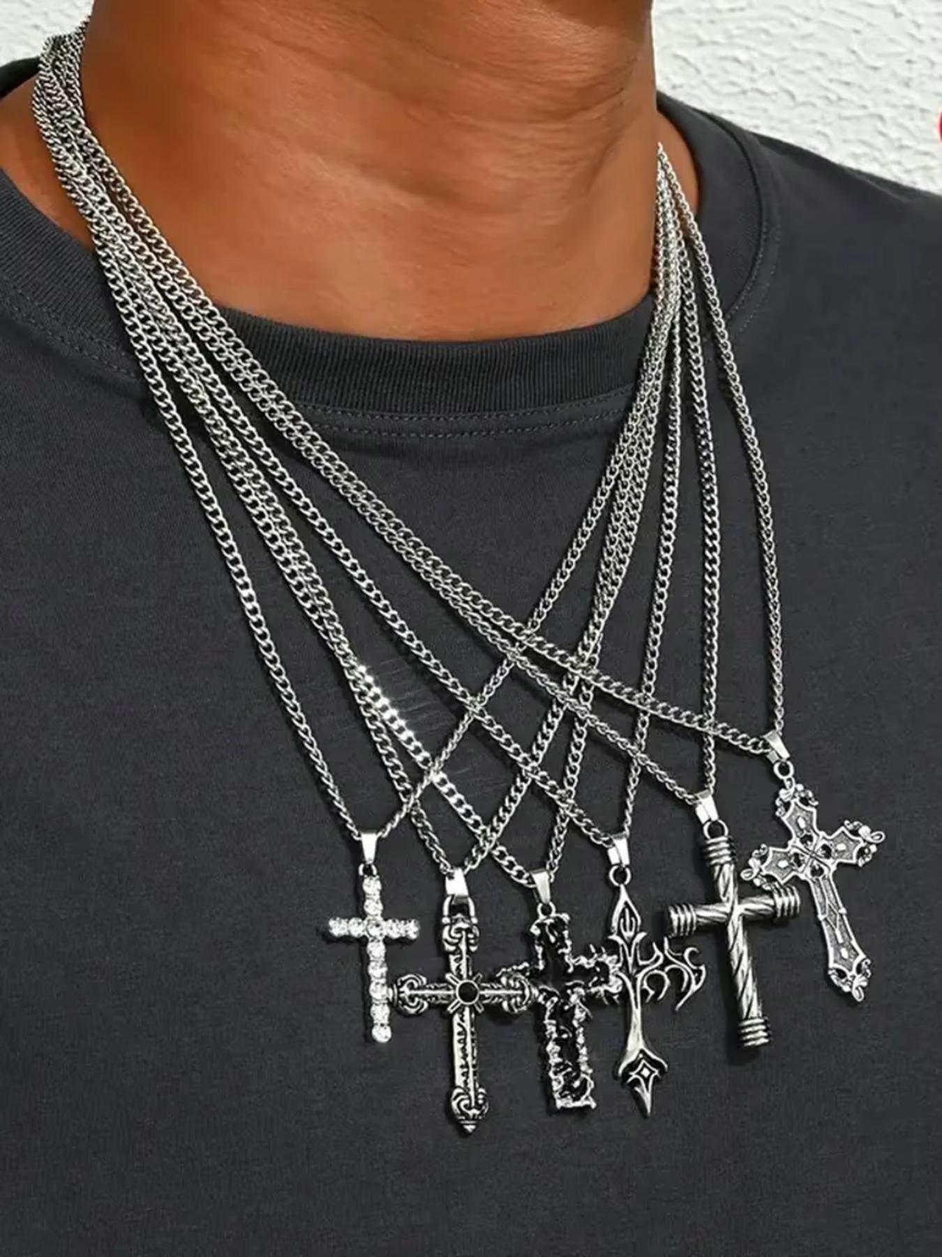 Men's Vintage Cross Pendant Necklace Set, Coptic Cross Necklace, Stainless Steel Jewelry for Party, Daily Clothing Decor, Trendy All-match & Exquisite Jewelry for Birthday Gift, Cross Necklaces