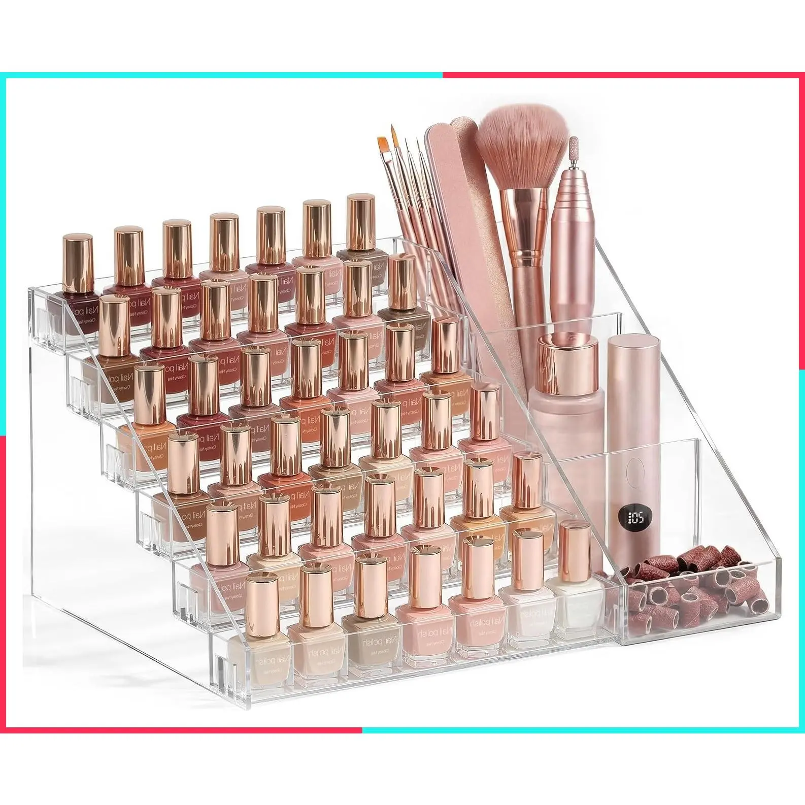 6-Tier Clear Acrylic Nail Polish Organizer with Nail Supplies Storage, Quick Assembly Display Stand for Gel Polish, 1 Pack