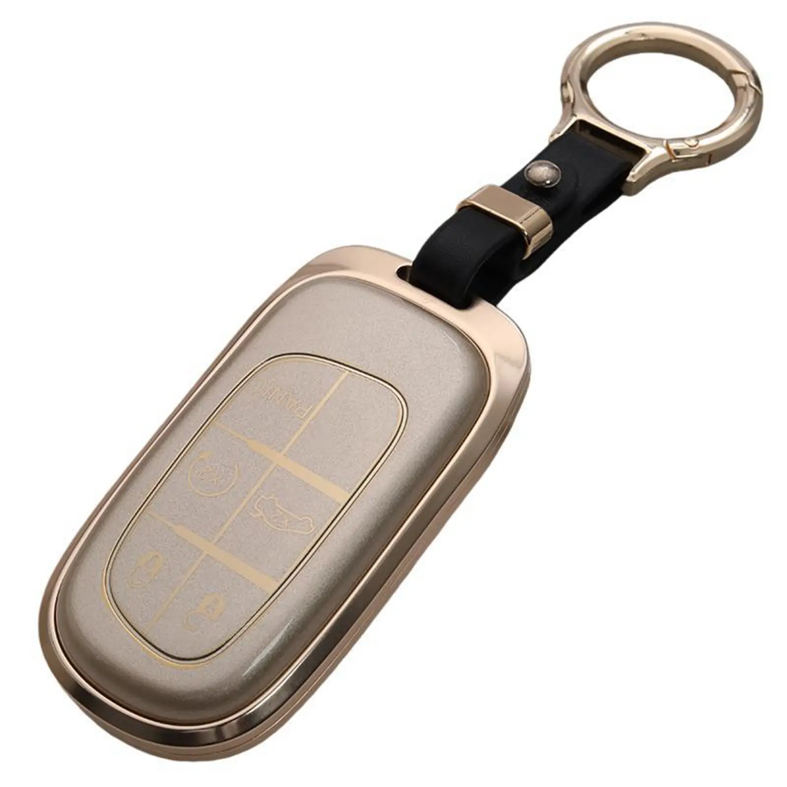 Aviation Aluminum & Soft TPU 5-Button Key Fob Cover, Ultra-Light Anti-Drop Smart Key Case Compatible with Jeep Grand Cherokee, Dodge Charger Challenger, RAM 2011-2023