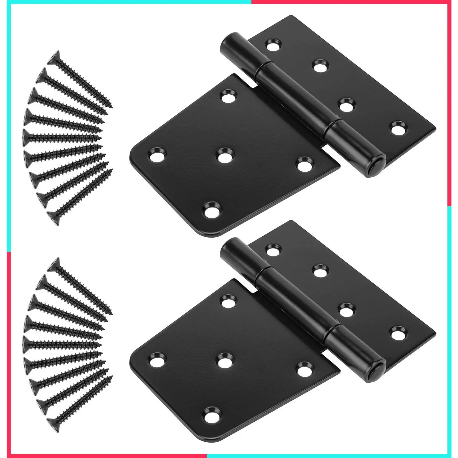 3-1/2" Heavy Duty Gate Hinges, Black Iron Door Hinges with Screws, Durable Gate Strap Hinges for Wooden Fences, Gates, Sheds & Barn Doors, 2pcs