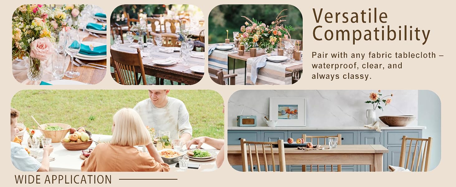 XWZO Clear Tablecloth Rectangle - 100% Waterproof Oilproof Stain Resistant Wipeable Vinyl Table Cloth, Transparent Cover Protector for Dining, Parties, 60 x 120 Inch