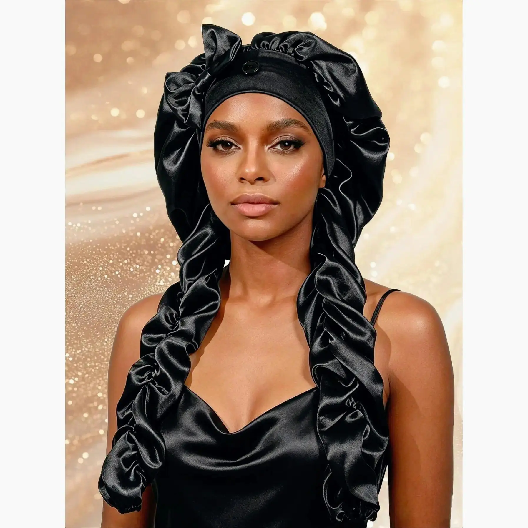Heatless Curl Satin Bonnet for Women, Overnight No Heat Hair Curler with Long Ribbons, Soft Sleeping Cap for Long Hair, Braids & Curly Hair Care