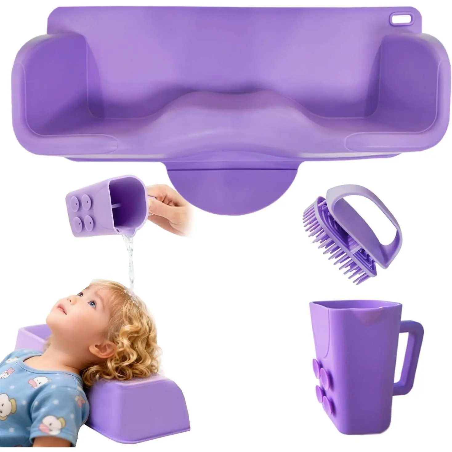 Hair Station for Kids,Toddlers and Elderly,Shampoo/Shampoo Basins, Shampoo Brush and Bath Rinse Cup,Neck Shampoo Bowl for Sink at Home (Purple)
