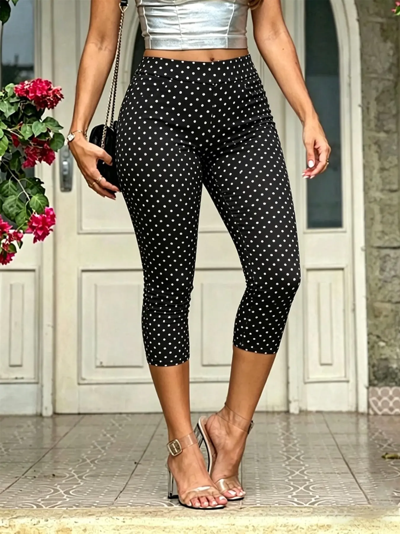 Women's Casual Loose-Fit High Waist Five-Quarter Pants, Solid Color, Polka Dot, Fashionable and Versatile, Womenswear, Multiple Colors Available