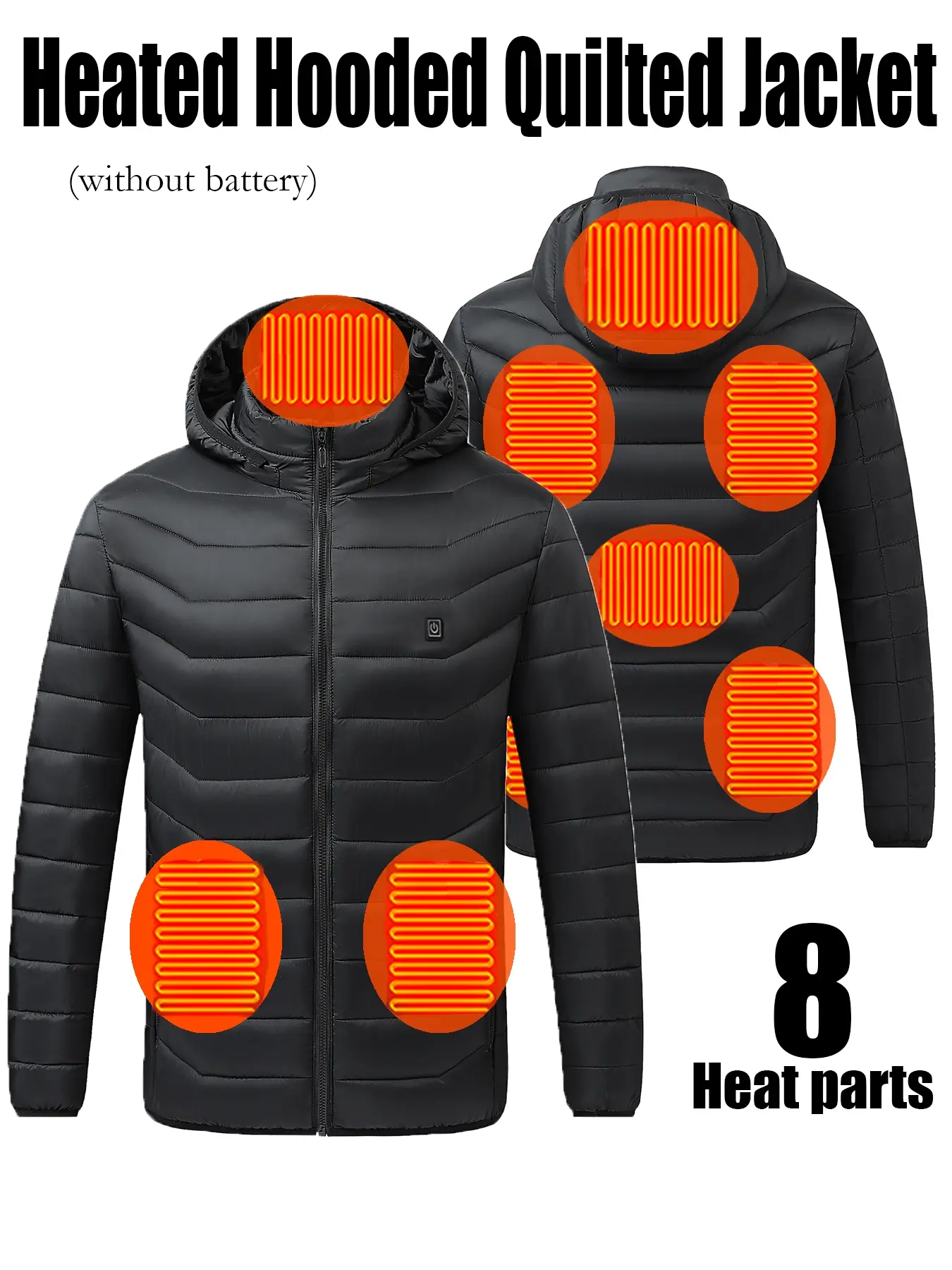 Men's Fall Winter Heating Hooded Jacket Coat, 8 Heating Zones, Windproof Warmth, Suitable for Outdoor & Daily Use